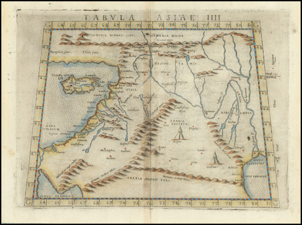 46-Cyprus, Middle East and Holy Land Map By Girolamo Ruscelli