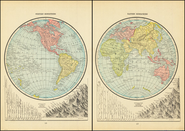 65-World, Eastern Hemisphere and Western Hemisphere Map By George F. Cram