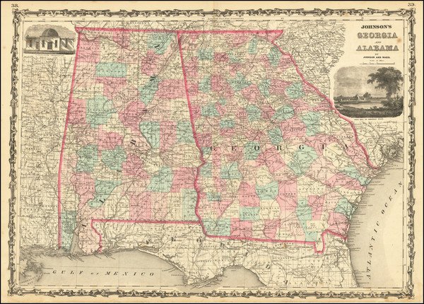 78-Alabama and Georgia Map By Alvin Jewett Johnson  &  Benjamin P Ward