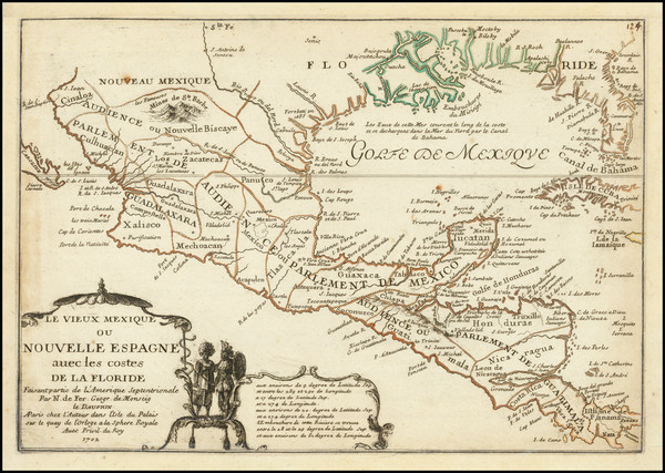 91-South, Texas, Southwest, Mexico and Central America Map By Nicolas de Fer