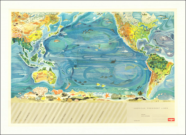 0-Pacific Ocean, Pictorial Maps and Travel Posters Map By Lucienne Bloch