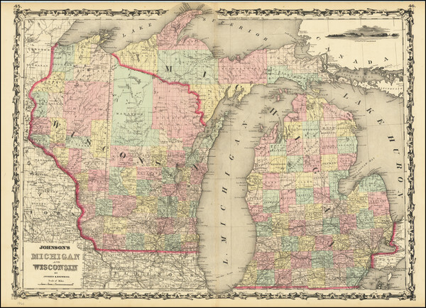 84-Michigan and Wisconsin Map By Alvin Jewett Johnson  &  Ross C. Browning