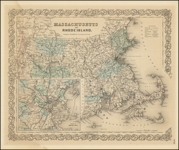 53-Massachusetts and Rhode Island Map By Joseph Hutchins Colton