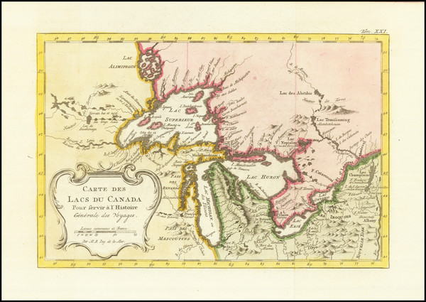 34-Midwest, Michigan and Canada Map By Jacques Nicolas Bellin