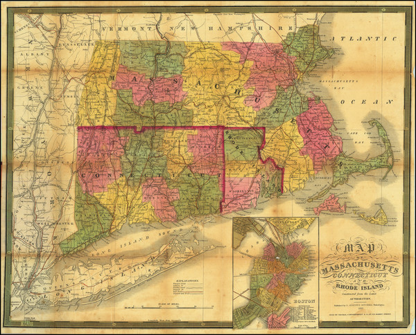 40-Connecticut, Massachusetts, Rhode Island and Boston Map By Samuel Augustus Mitchell