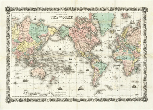 43-World Map By Joseph Hutchins Colton