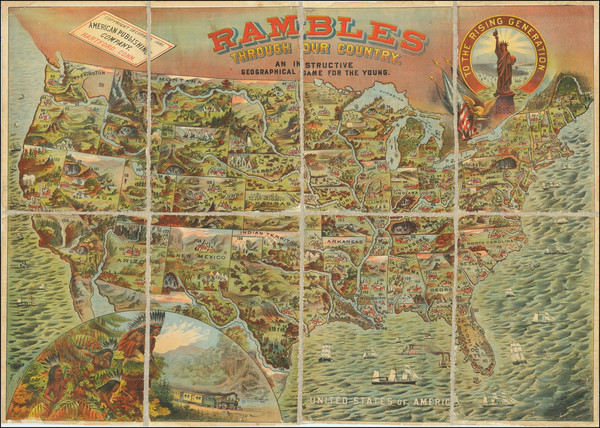 11-United States, Texas, Plains, Southwest, Rocky Mountains and California Map By American Publish