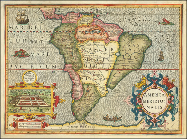 54-South America Map By Jodocus Hondius