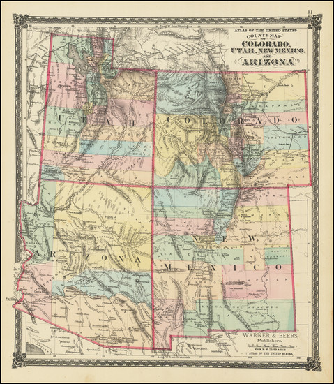 84-Southwest, Arizona, Colorado, Utah, New Mexico, Rocky Mountains, Colorado and Utah Map By H.H. 