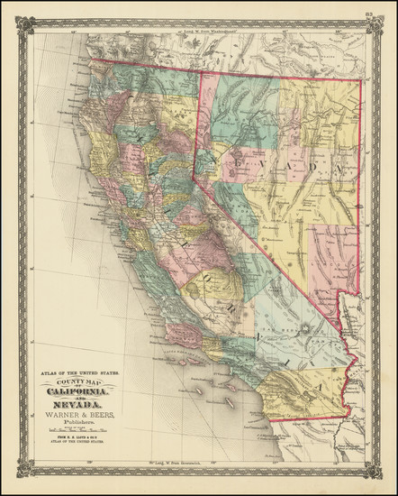 61-Nevada and California Map By H.H. Lloyd / Warner & Beers