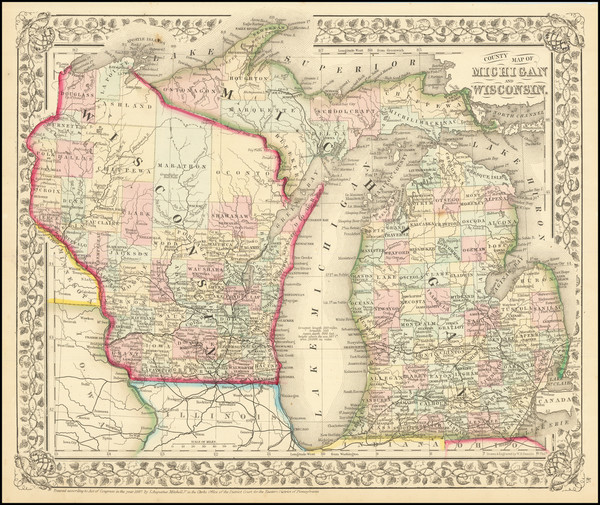 34-Michigan and Wisconsin Map By Samuel Augustus Mitchell