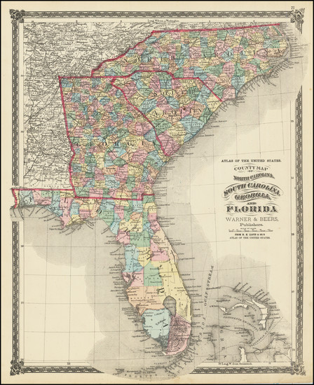 25-Florida, Georgia, North Carolina and South Carolina Map By H.H. Lloyd / Warner & Beers