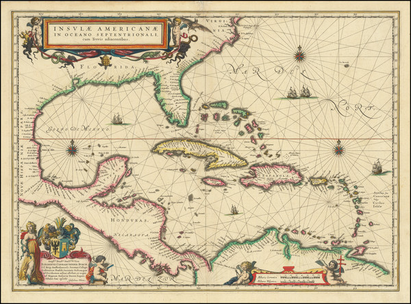 26-Florida, South, Southeast, Caribbean and Central America Map By Willem Janszoon Blaeu