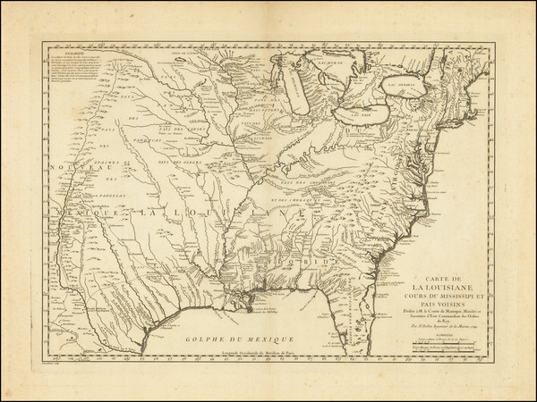 37-United States, South, Southeast, Midwest, Plains and Canada Map By Jacques Nicolas Bellin