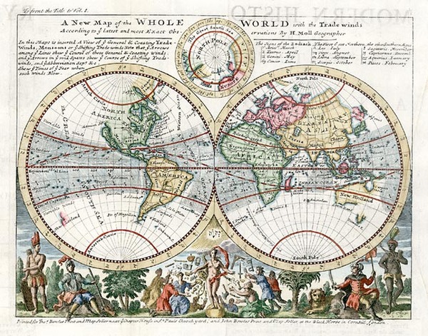 96-World and World Map By Herman Moll