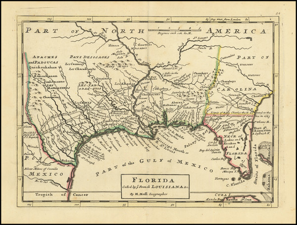 16-Florida, South, Southeast and Texas Map By Herman Moll