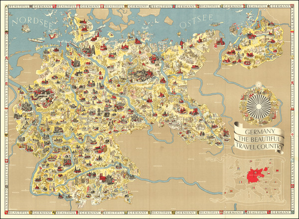 13-Pictorial Maps, World War II and Germany Map By Riemer