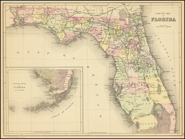 89-Florida Map By Samuel Augustus Mitchell Jr. / William Bradley