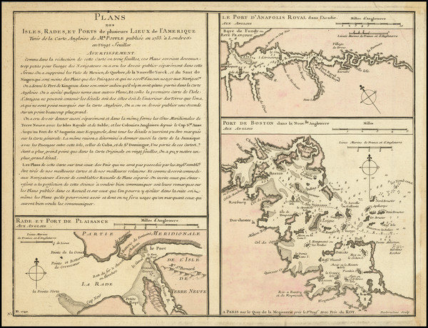 82-Boston, Eastern Canada and Quebec Map By Philippe Buache