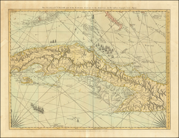 49-Florida, Cuba and Bahamas Map By Robert Sayer