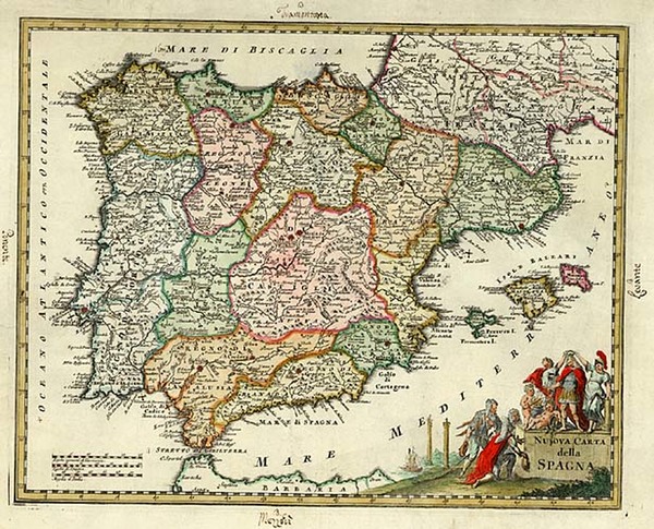85-Europe, Spain and Portugal Map By Giambattista Albrizzi