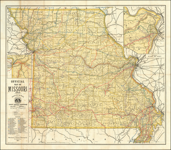 33-Missouri Map By Woodward & Tiernan Printing Company