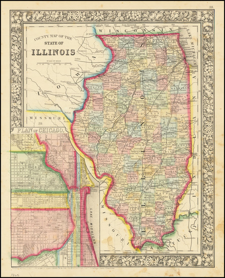 26-Illinois and Chicago Map By Samuel Augustus Mitchell Jr.