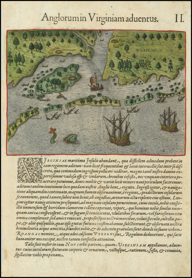 30-Virginia, North Carolina and South Carolina Map By Theodor De Bry / John White