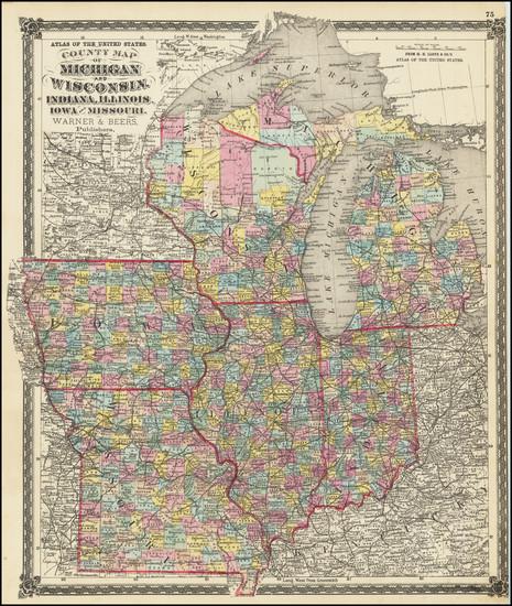 24-Illinois, Indiana, Michigan, Wisconsin, Iowa and Missouri Map By Warner & Beers / H.H. Lloy