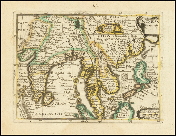 96-India, Southeast Asia, Philippines, Malaysia and Thailand, Cambodia, Vietnam Map By Antoine De 