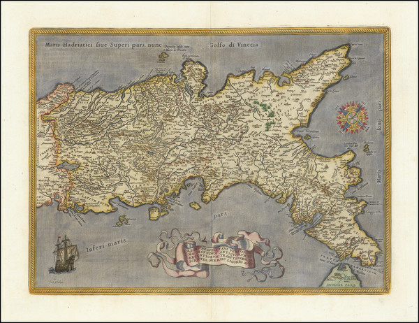 77-Southern Italy Map By Abraham Ortelius