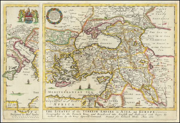 67-Turkey, Mediterranean, Turkey & Asia Minor and Greece Map By Richard Blome