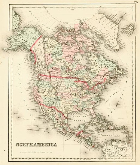 69-North America Map By Joseph Hutchins Colton