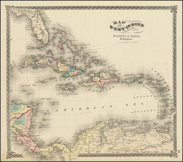 18-Caribbean Map By Charles Warner  &  F. W. Beers