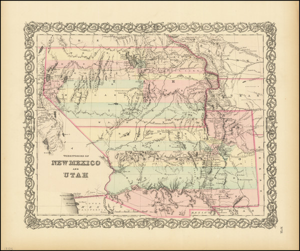 46-Arizona, Colorado, Utah, Nevada, New Mexico, Colorado and Utah Map By Joseph Hutchins Colton