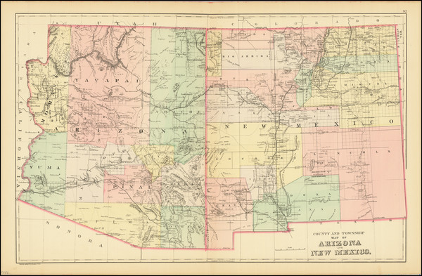 12-Arizona and New Mexico Map By Samuel Augustus Mitchell Jr.