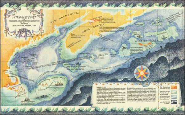 87-Atlantic Ocean, Pictorial Maps and Eastern Canada Map By Fortune Magazine