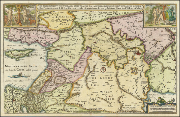 57-Cyprus, Middle East and Holy Land Map By Claes Janszoon Visscher