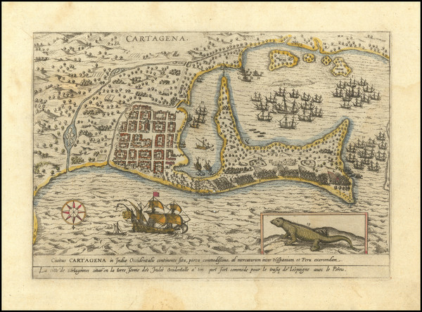 55-Colombia Map By Baptista Boazio / Francis Drake / Adriaen Huberti