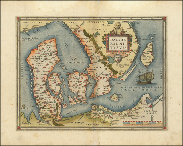 61-Sweden and Denmark Map By Abraham Ortelius