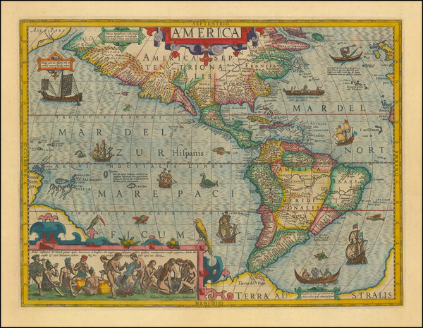 100-Western Hemisphere and America Map By Jodocus Hondius