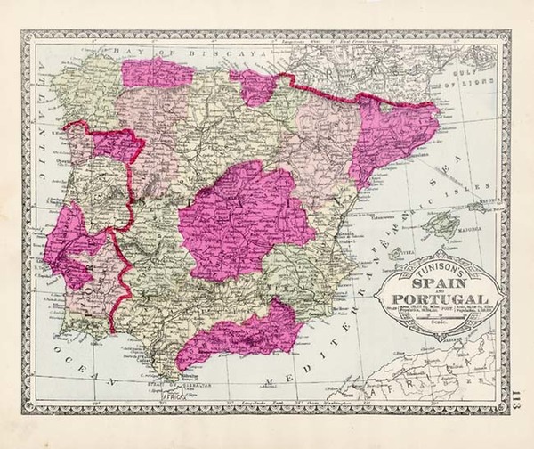 53-Europe, Spain and Portugal Map By H.C. Tunison