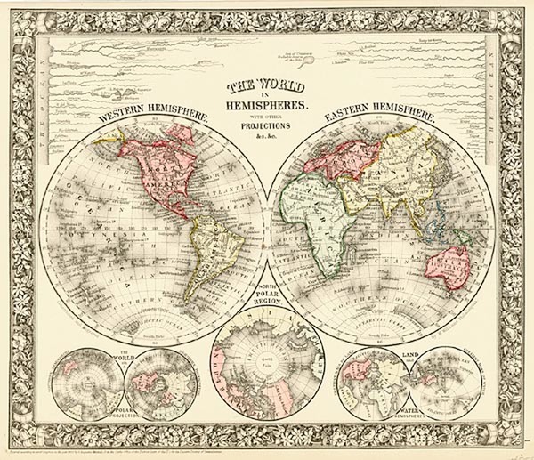 22-World and World Map By Samuel Augustus Mitchell Jr.