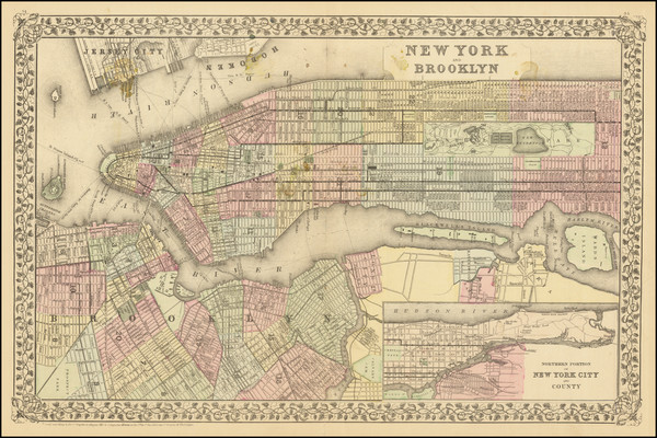 38-New York City Map By Samuel Augustus Mitchell Jr.