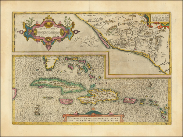 24-Mexico, Caribbean, Cuba, Hispaniola, Puerto Rico and Bahamas Map By Abraham Ortelius