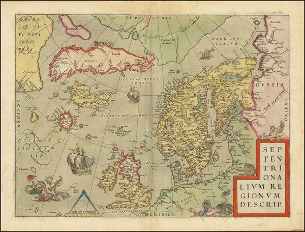 50-Polar Maps, Atlantic Ocean, Scandinavia and Iceland Map By Abraham Ortelius