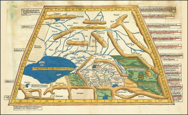 82-Central Asia & Caucasus Map By Lienhart Holle / Claudius Ptolemy