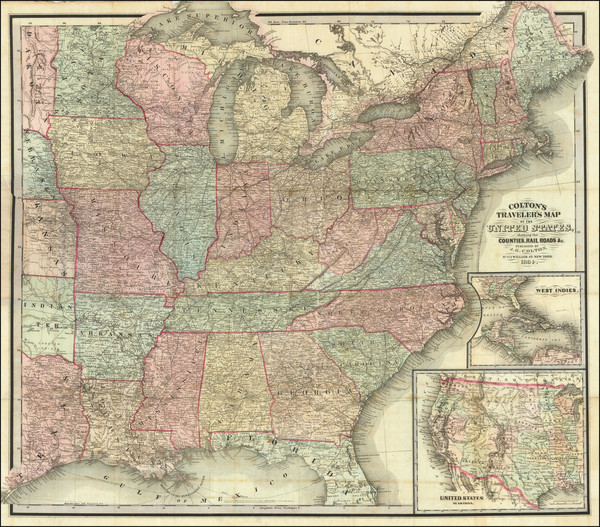 88-United States Map By Joseph Hutchins Colton