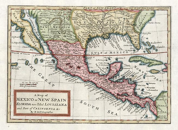 56-United States, Southeast, Southwest and California Map By Herman Moll