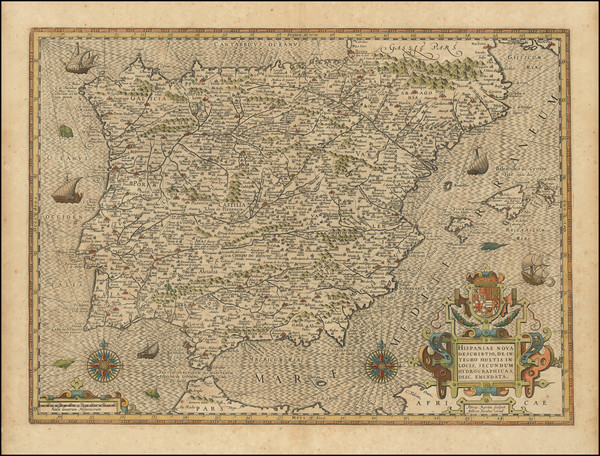 5-Spain and Portugal Map By Henricus Hondius / Petrus Kaerius